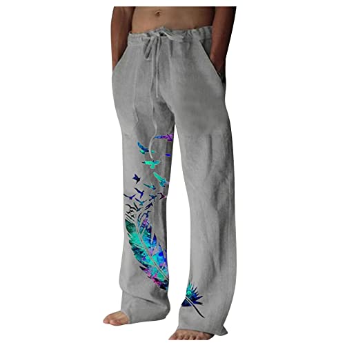 VDDTAGAM Herren Freizeithose Leinenanzug Herren Herren Hose Schwarz Weite Sommerhose Haremshose Baggy Jogginghose Herren Hosen Mit Gummizug Haremshose Joggpants Für Herren Hippie Hose (Gray,XL) von VDDTAGAM