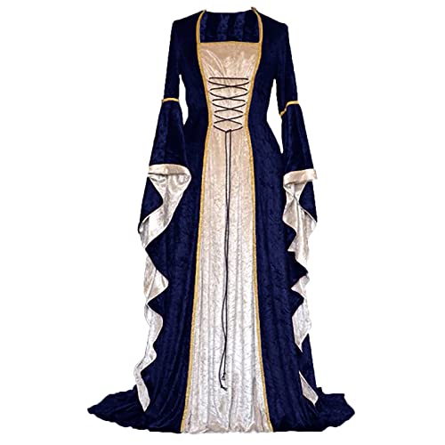 VDDTAGAM Hexenkleid Damen Halloween-Kostüm Damen Hexen Kostüm Frauen Halloween Kleid Damen Halloween Kostüm Damen Teufel Mittelalter Kleidung Damen Halloween Kleider Damen Kleid Hallow(Navy,S) von VDDTAGAM