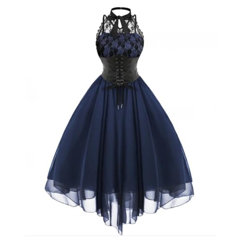 VDDTAGAM Hexenkostüm Damen Vampir Kostüm Halloween Maid Dress Viktorianisches Kleid Festlich Elegant Feen Kostüm Damen Hall(Blue,M) von VDDTAGAM