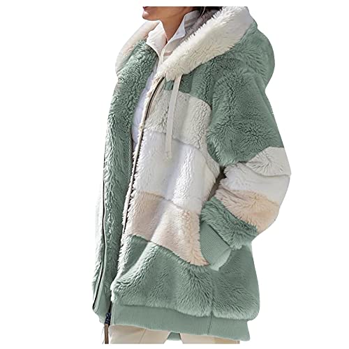 VDDTAGAM Hoodie Teenager Mädchen Winter Jacke Damen Fleecemantel Damen Warmer Pullover Damen Teddy - Mantel Fleecepullover Damen Teddyfleece Jacke Damen Kuscheljacke Damen Flauschig Wo(Green,S) von VDDTAGAM