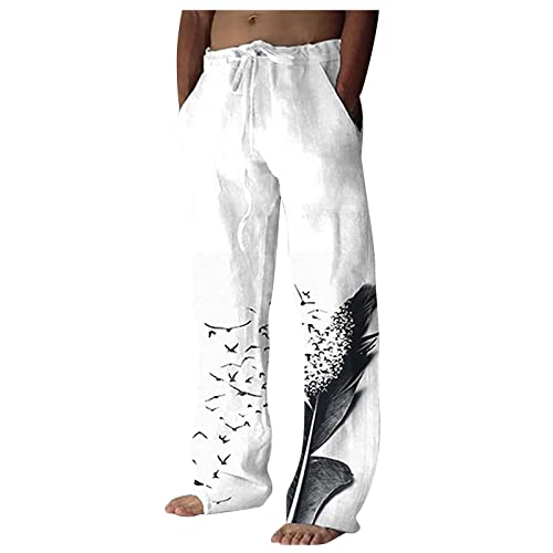 VDDTAGAM Hosen Herren Stretch Elegante Jogginghose Herren Herren Chino Hose Regular Fit Freizeithose Leinenhose Herren Kurz Weisse Hose Herren Freizeithose Herren Baumwolle Sommer Anzu(White,5XL) von VDDTAGAM