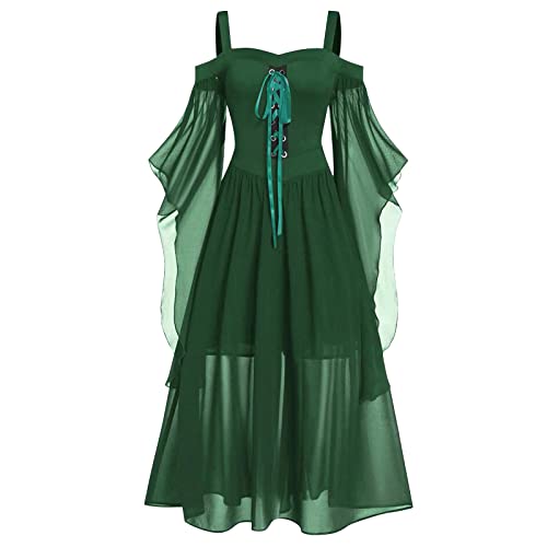 VDDTAGAM Kleid Damen Schwarz Maleficent Kostüm Rotkäppchen Halloween Erwachsene Weißes Kleid Clown (Green,L) von VDDTAGAM
