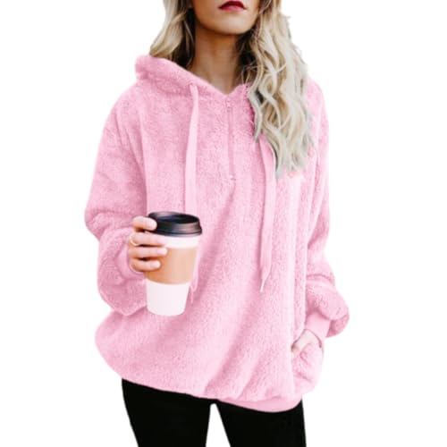 VDDTAGAM Kuschel Pullover Damen Wendejacke Damen Wintermantel Damen Winterjacke Damen Strickjacke Mit Kapuze Damen Übergangsjacke Damen Winterjacke Womens Jacket Damen Herbstjacke Woll(Pink,3XL) von VDDTAGAM