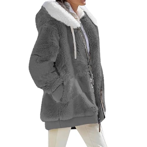 VDDTAGAM Kuscheljacke Damen Kapuzenpullover Warme Jacke Damen Sherpa Jacke Damen Teddy Jacke Fleecejacke Damen Warm Damen-Jacken Winterjacke Damen Plüschjacke Damen Wolljacke Damen Win(Dark Gray,M) von VDDTAGAM