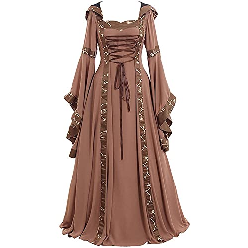 VDDTAGAM Leinenkleid Halloween-Kostüm Heloweenkostüme Damen Halloween Kostüm Damen Kleid Clown Kostüm Damen Gothic Kleidung Damen Rotes Kleid Halloween Kleid Damen Kostüme Damen Vampir(Khaki,4XL) von VDDTAGAM