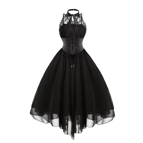 VDDTAGAM Renaissance Kleid Damen Mittelalter Kleid Mittelalter Kostüme Mittelalter Kleidung Halloween Karneval Kostüm (Black,M) von VDDTAGAM