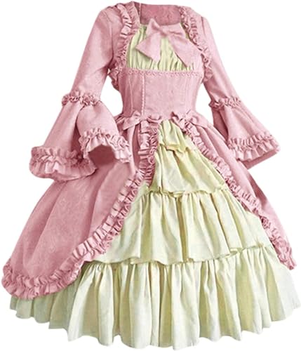 VDDTAGAM Renaissance Kleid Halloween Kleid Schwarz Kleid Mittelalter Damen Kleider Damen Mittelalter Kostüm Damen Rotes Kleid Halloween Fledermaus Kostüm Damen Kostüm Damen Halloween H(Pink,5XL) von VDDTAGAM