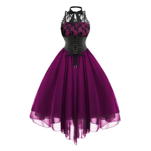 VDDTAGAM Rotes Kleid Halloween Kostüm Damen Clown Vampir Abendkleider Elegant Für Hochzeit Karneval (Dark Purple, L) von VDDTAGAM