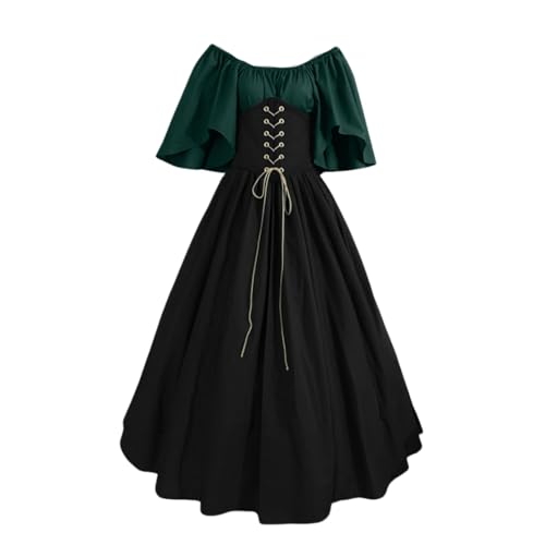 VDDTAGAM Vintage Kleider Damen Renaissance Kleid Karneval Kostüm Damen Halloween Kostüm Damen Große Größen Renaissance Kleid Damen Mittelalter Kleid Damen Halloween Kostüm Vampir Damen(Green,L) von VDDTAGAM