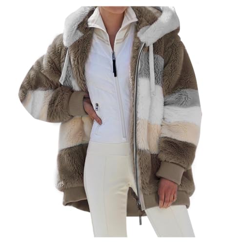 VDDTAGAM Wintermantel Damen Hoody Damen Mit Kapuze Winterjacke Damen Sale Herbstmantel Damen Winterjacken Damen Teddyfell Jacke Damen Kuscheljacke Damen Flauschig Teddy Mantel Damen Wi(Khaki,XXL) von VDDTAGAM