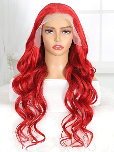 Human Lace Wigs 13 * 4 Lace Front Curly Human Hair Wig for Black Women (Color : 180Density 13 * 4 Red, Size : 28 inch) von VDESC