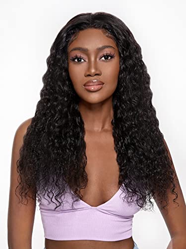 Human Lace Wigs 13 * 4 Lace Front Water Wave Human Hair Wig for Black Women (Color : 130Density 13 * 4 Black, Size : 18 inch) von VDESC