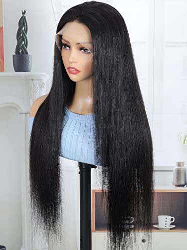 Human Lace Wigs T-Part Lace Front Long Straight Human Hair Wig for Black Women (Color : 150Density 13 * 4 * 1, Size : 26 inch) von VDESC