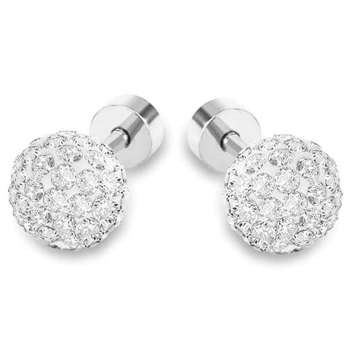 Discokugel-Ohrstecker mit weißen Kristallen, hypoallergen, 6 mm, elegant, rund, glitzernd, Pavé-Kristall, Discokugel-Ohrstecker mit Box, Silber, Kein Edelstein Discokugel-Ohrstecker mit weißen Kristallen, hypoallergen, 6 mm, elegant, rund, glitzernd, Pavé-Kristall, Discokugel-Ohrstecker mit Box, Silber, Kein Edelstein von VDKIDKT