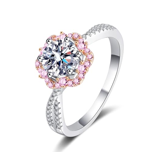 VDLLQYN, 1ct D Farbe VVS1 Moissanit Ehering for Frauen, S925 Sterling Silber rosa Diamantringe for Verlobung Muttertag Geburtstag mit Zertifikat ，Diamant-Ringe(7) von VDLLQYN