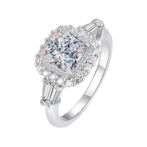 VDLLQYN, 2ct Princess Cut Moissanit Verlobungsringe for Frauen D Farbe VVS1 Diamantringe Forever Classic Moissanit Eheringe for Frauen mit Zertifikat ，Diamant-Ringe(5) von VDLLQYN