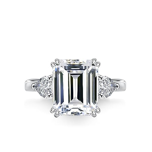 VDLLQYN, 4ct Smaragdschliff Moissanit Verlobungsringe for Frauen Eheringe D Farbe VVS1 Sterling Silber Diamantringe Moissanit Jubiläums-Versprechensringe ，Diamant-Ringe(8) von VDLLQYN