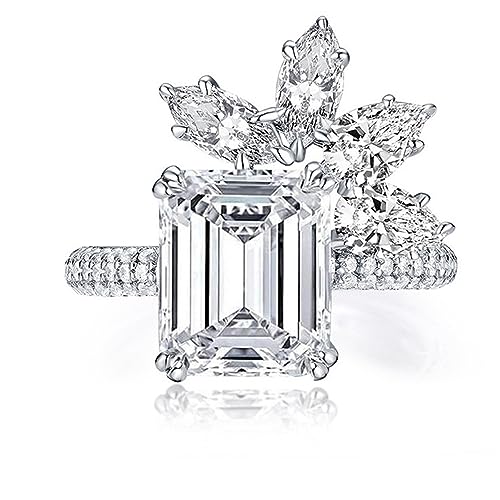 VDLLQYN, 5 Karat D Farbe Moissanit Verlobungsringe for Frauen Smaragdschliff VVS1 Diamant Ehering for Frauen mit Zertifikat ，Diamant-Ringe(7) von VDLLQYN