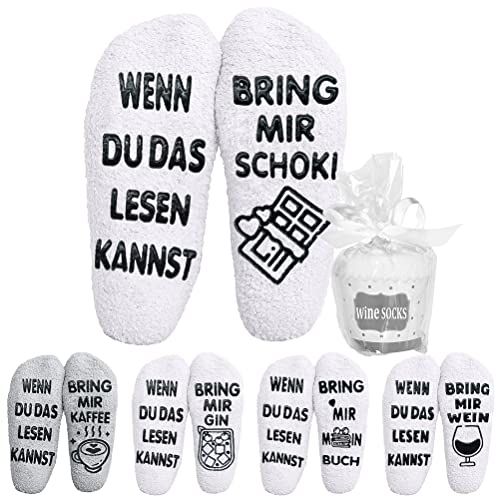 Kuschelsocken, Damen Lustige Socken mit Spruch Wenn du das lesen Kannst Bring mir Schoki Stoppersocken Geschenk für Frauen, Schokolade Socken Valentinstag Witzige Geschenke für Sie Frau Freundin von VDSOW