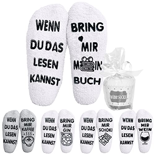 Kuschelsocken, Lustige Damen Socken mit Spruch Wenn du das lesen Kannst Bring mir mein Buch Stoppersocken, Flauschige Antirutschsocken Valentinstag Witzige Geschenke für Kinder Frauen Männer Freundin von VDSOW