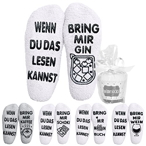 VDSOW Kuschelsocken, Wenn du das lesen Kannst Bring mir Gin Stoppersocken Damen Socken 39-42, Flauschige Antirutschsocken Muttertag Witzige Geschenke für Männer Frauen Freundin Mama, Einheitsgröße von VDSOW