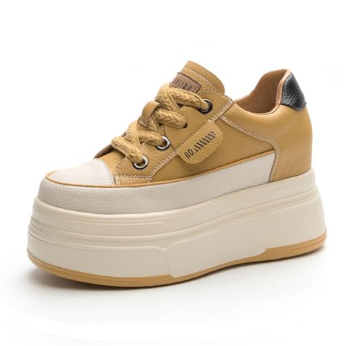 Frauen-Keil-Turnschuhe, Damen-Winter-warme versteckte Fersen-Schuh-beiläufige unsichtbare Höhe, die Mode-Schuhe erhöht,Gelb,36 EU von VEACAM