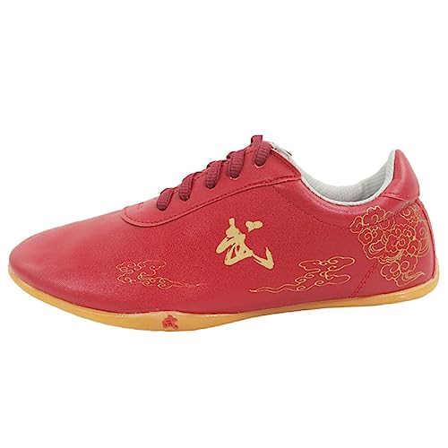 Männer Frauen Kung Fu Tai Chi Schuhe, Leichte Leder Kampfsport Schuhe Nicht Slip Wushu Shaolin Trainingsschuhe,Rot,39 EU von VEACAM