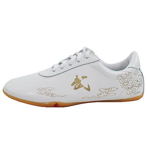 Männer Frauen Kung Fu Tai Chi Schuhe, Leichte Leder Kampfsport Schuhe Nicht Slip Wushu Shaolin Trainingsschuhe,Weiß,37 EU von VEACAM