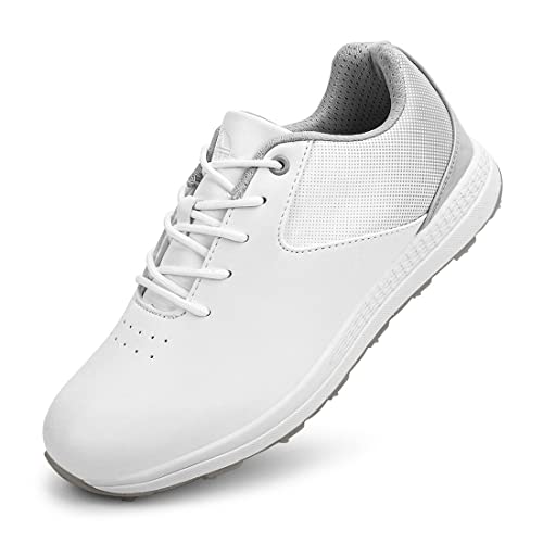 Damen Golf Trainer Casual Komfortable Leder Golf Sport Turnschuhe Spikeless Leichte wasserdichte Golfschuh,Grau,39 EU von VEACAM