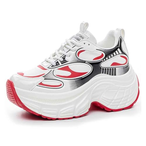 VEACAM Damen High Top Fashion Sneakers Versteckter Erhöhter Keilabsatz 3,5 Zoll Höhenerhöhung Casual Walking Schuhe,Rot,38 EU von VEACAM