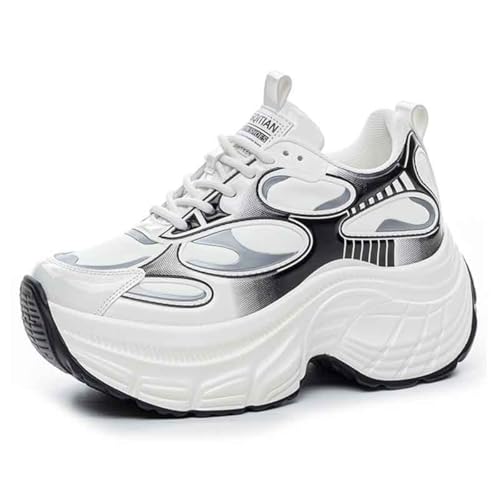 VEACAM Damen High Top Fashion Sneakers Versteckter Erhöhter Keilabsatz 3,5 Zoll Höhenerhöhung Casual Walking Schuhe,Schwarz,39 EU von VEACAM