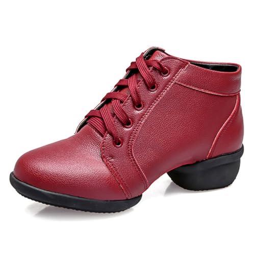 VEACAM Damen Lateinische Tanzstiefel Niedriger Absatz Ballsaal Tango Performance Praxis Unterrichten Tanzschuhe Nah Zehen,Rot,40 EU von VEACAM