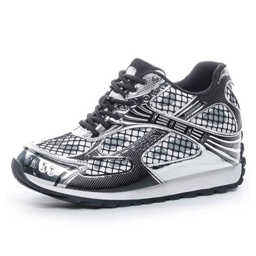 VEACAM Damen Plateau Sneakers Mit Hohem Versteckten Absatz Leder Keilabsatz Wanderschuhe Canvas Atmungsaktive Mode Schnürschuhe,Black a,34 EU von VEACAM