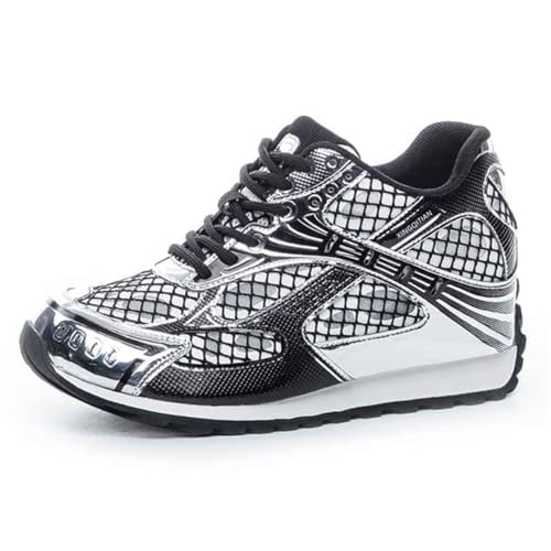 VEACAM Damen Plateau Sneakers Mit Hohem Versteckten Absatz Leder Keilabsatz Wanderschuhe Canvas Atmungsaktive Mode Schnürschuhe,Black b,37 EU von VEACAM