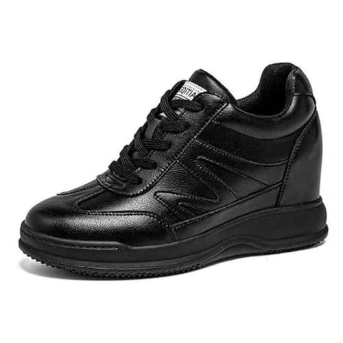 VEACAM Damen Plattform Sneakers Mit Hohem, Verstecktem Absatz Aus Leder, Modische Schnürschuhe, 2,75 Zoll Größer.,Weiß,37 EU von VEACAM