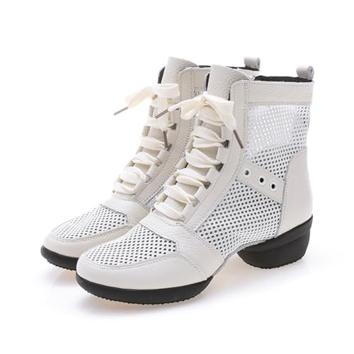 VEACAM Damen Tanzstiefel, High Top Ballett Jazz Tanz Turnschuhe Leder Tanzschuhe Hohle Schlitzsohle Stiefeletten Für Frauen Mädchen,Weiß,41 EU von VEACAM