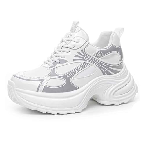 VEACAM Damenmode Plattformschuhe Leichte versteckte Keilabsatz High Heel Fashion Sneakers für Damen Plattformstiefel,Grau,35 EU von VEACAM