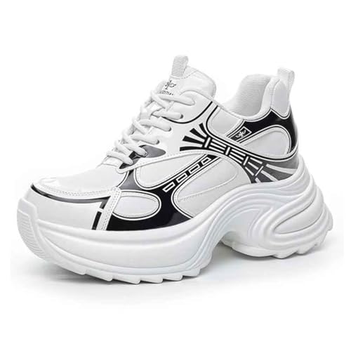VEACAM Damenmode Plattformschuhe Leichte versteckte Keilabsatz High Heel Fashion Sneakers für Damen Plattformstiefel,Schwarz,38 EU von VEACAM