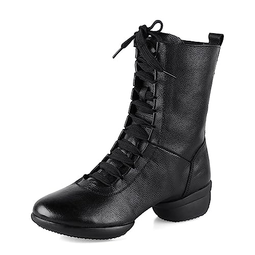 VEACAM Frauen Jazz Ballsaal Tanzschuhe Lace-Up Lehre Praxis Turnschuhe Moderne Split Sole Walking Dancing Boots,Schwarz,38 EU von VEACAM
