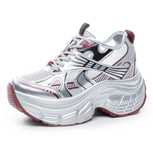 VEACAM Frauen Mädchen Plattform Keil Turnschuhe 3 Zoll Höhe Boost Versteckte Fersenhöhe Erhöhung Walking Fashion Schuhe,Red 1,36 EU von VEACAM