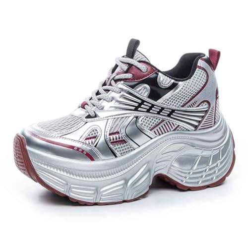 VEACAM Frauen Mädchen Plattform Keil Turnschuhe 3 Zoll Höhe Boost Versteckte Fersenhöhe Erhöhung Walking Fashion Schuhe,Red 2,39 EU von VEACAM