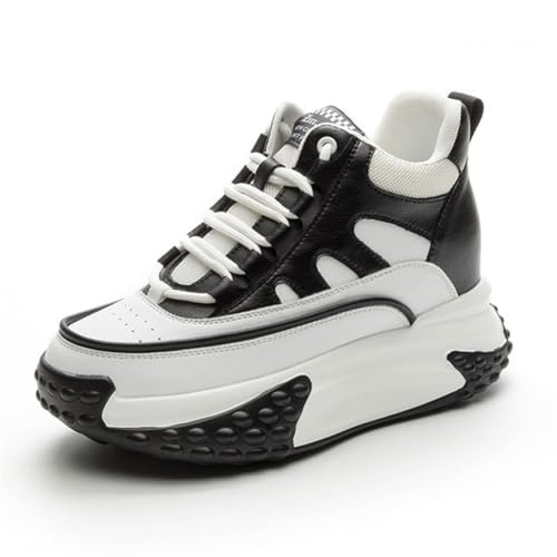 VEACAM Höhe Erhöhung Schuhe Für Damen Mesh 7Cm/2.76Inches Höhere Leder Mode Turnschuhe Damen Lace Up Arbeitsschuhe,Weiß,37 EU von VEACAM