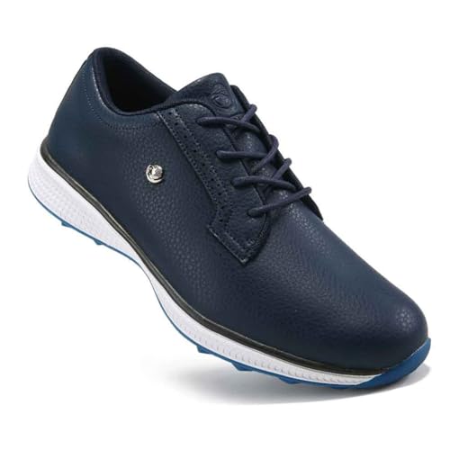 VEACAM Männer Golfschuhe Outdoor Leder Casual Sipkeless wasserdichte Walking Sport Turnschuhe Für Männliche Golfer,Blau,43 EU von VEACAM