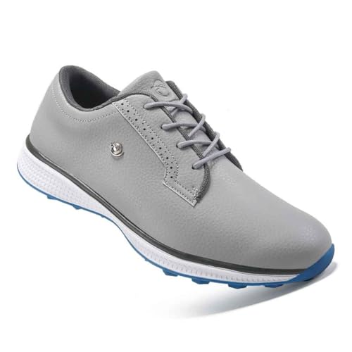 VEACAM Männer Golfschuhe Outdoor Leder Casual Sipkeless wasserdichte Walking Sport Turnschuhe Für Männliche Golfer,Grau,48 EU von VEACAM