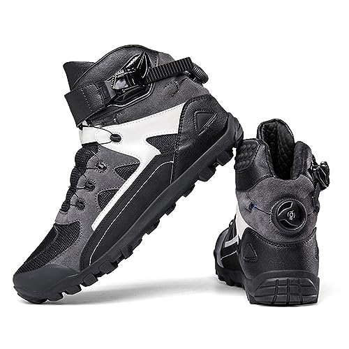 VEACAM Modischer Motorrad-Sneaker für Herren, Leder, Motorrad-Fahrer-Schuhe, Lässig, Kurz, Rennsport-Schuhe,Grey-46 von VEACAM