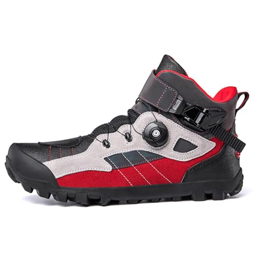 VEACAM Motorradschuhe Motorrad Kurze Rennstiefel Große Größe Biker Racing Stylist Stiefel Männer Frauen Outdoor Sneaker,Red-45 von VEACAM