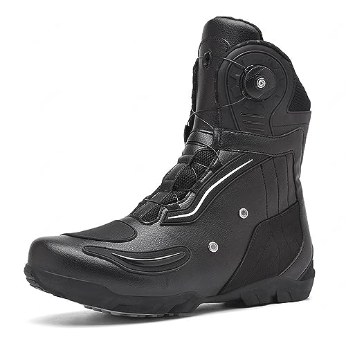 VEACAM Motorradschuhe für Herren, Große Größe, Wasserdicht, Motorradstiefel, Rennschuhe, Modische Biker-Ausrüstung, Rutschfeste Sohle,Black-42 von VEACAM