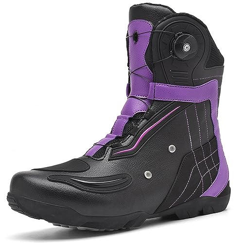 VEACAM Motorradschuhe für Herren, Große Größe, Wasserdicht, Motorradstiefel, Rennschuhe, Modische Biker-Ausrüstung, Rutschfeste Sohle,Purple-38 von VEACAM