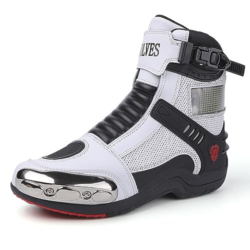 VEACAM Neue Motorradstiefel, Oberschicht aus Rindsleder, Wasserdichte Motorrad-Off-Road-Abenteuerschuhe für Herren und Damen,Blanc-37 von VEACAM