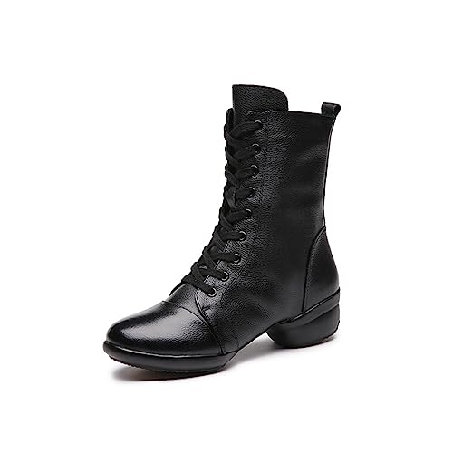 VEACAM Tanzschuhe Für Frauen Leder Ballsaal Tanzschuhe Lace-Up Mode Tanzschuhe Damen Tanzstiefel,Split Sole,39 EU von VEACAM